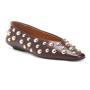 INTENTIONALLY BLANK Switch Dome Leather Burgundy Gold Studded Flats